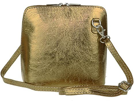 Girly Handbags Womens Metallic Genuine Leather Cross Body Shoulder Bag (Old Gold)