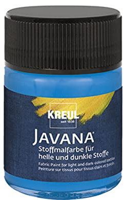 KREUL 91956 - Javana Stoffmalfarbe für helle und dunkle Stoffe, 50 ml Glas blau, brillante Farbe auf Wasserbasis, pastoser Charakter, zum Stempeln und Schablonieren, nach Fixierung waschecht