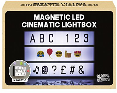 Global Gizmos 50960 Miniature Magnetic A6 Cinematic Light Up Box | Set Includes 90 Letters, Numbers & Symbols | 3 Rows | Parties/Birthdays/Weddings/Christmas, White