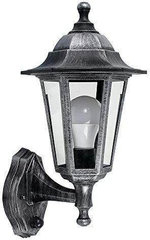 MiniSun | Traditional Brushed Silver and Black Security Wall Lantern with Integrated PIR Motion Sensor | Outdoor Wall Lights, Home Décor & Improvement Essential | Includes 6W LED Bulb