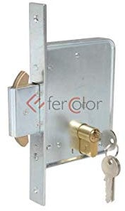 Serratura Da Infilare A Doppio Gancio Rientrante Per Cancelli Motorizzati. Scatola Mm. 130X95. In Acciaio Zincato, Dotata Di Cilindro Sagomato E 3 Chiavi.