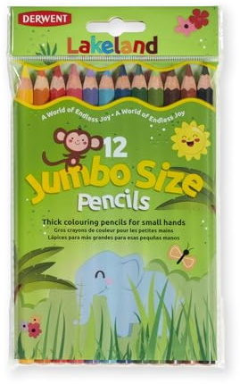 Derwent Lakeland Jumbo Colouring Pencils for Kids - Pack of 12 Coloured Pencils, Kids Colouring Pencils for Arts and Crafts, Assorted Colours