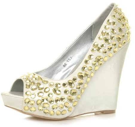 AJVANI Wedding Platform wedgebridal Evening Prom Shoes Size 7 40 Ivory