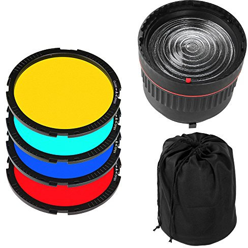 FOTGA NG-10X Bowens Berg Studio Light Focus Obiettivo + 4 filtri colore per luce LED flash