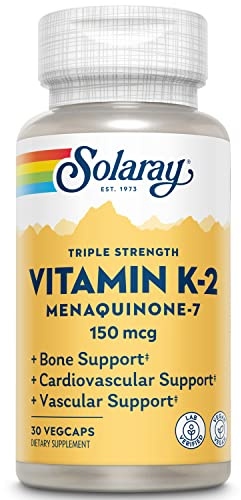 Solaray Triple Strength Vitamin K-2 as MK-7 150 mcg - Vitamin K2 MK7 Supplement for Bone Health Support, Pure Vit K2 as Menaquinone for Women and Men - 30 Vegan Capsules