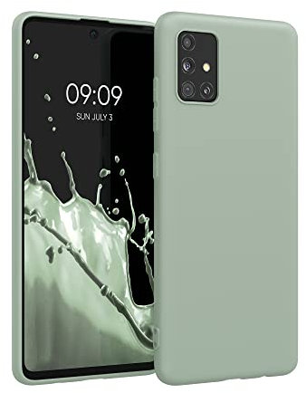kwmobile Hülle kompatibel mit Samsung Galaxy A51 Hülle - weiches TPU Silikon Case - Cover geeignet für kabelloses Laden - Graugrün