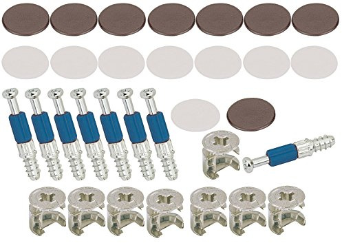 SECOTEC Möbelverbinder Exzenter 25 mm | Schrank-Verbinder | inkl. Abdeckkappen in braun & weiß | Made in Germany | je 8 Stück