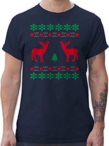 T-Shirt Herren - Skiurlaub Apres Ski - Norweger Pixel Rentier Weihnachten - XXL - Navy Blau - weihnachtsshirt weihnachtsmotiv Reindeer Tshirt weihnachtsshirts Christmas weihnacht Shirt