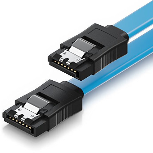 deleyCON 30cm SATA III Kabel S-ATA 3 Datenkabel - HDD SSD Verbindungskabel Anschlusskabel Metall-Clip 6 GBit/s - 2 Gerade L-Type Stecker - Blau