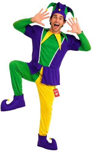 Fun Shack Costume Giullare Uomo, Costume Medievale Halloween Uomo, M | Top Verde, Pantaloni, Cappello a Punte & Copriscarpe, Stile Medievale, Perfetto per Halloween, Ideale per Travestirsi