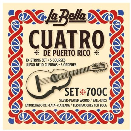 La Bella Strings »CUATRO DE PUERTO RICO - 700C - BALL END« Saiten für 10-String Quatro-Gitarre - Plain Steel/Silk and Steel - 10 Saiten in 5 Chören