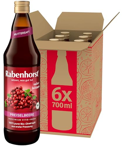 RABENHORST Preiselbeere Muttersaft BIO 6er Pack (6 x 700 ml) | 100 % purer Preiselbeer-Direktsaft aus erster Pressung