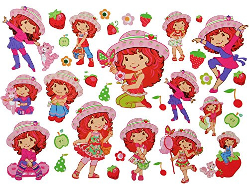 alles-meine.de GmbH 35 TLG. XL Set: Wandtattoo/Sticker - Emily Erdbeer - Wandsticker Aufkleber für Kinderzimmer Erdbeere Mädchen Blume Blüten - Wandaufkleber + Fenstersticker