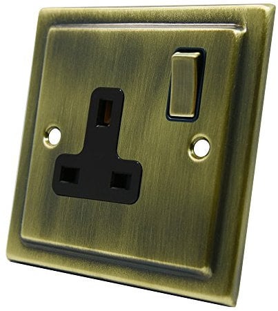 AET VAB1GSOCBB Victorian Antique Brass 1 Gang Socket-13 Amp Single Electrical Plug Socket, 240 V