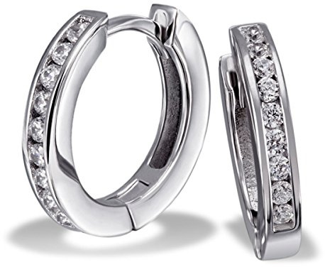 Goldmaid Damen-Creolen Kanalfassung 925 Sterlingsilber 18 weiße Zirkonia Ohrringe Schmuck