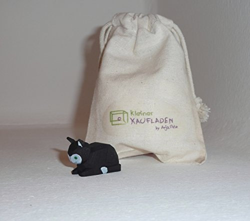 Lotte Sievers-Hahn Katze liegend schwarz mit Baumwollbeutel Krippenfigur