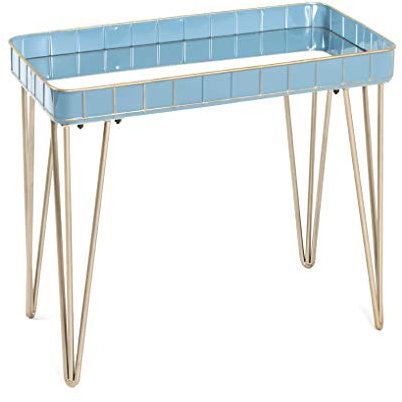HAKU Möbel Beistelltisch blau, Gold, Metall, Spiegel - Maße: B 60 cm x H 54 cm x T 31 cm, Style: Art Deco