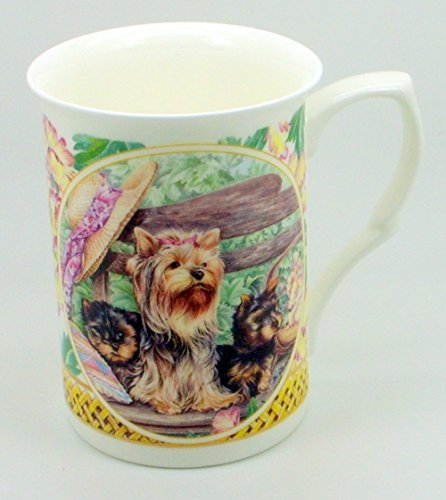 The Plate Collectors Shop Yorkshire Terrier and Puppies FINE Bone China 10 0Z Mug ~ Hand Decorated in Stoke ON Trent