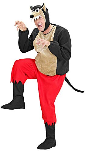 Widmann - Kostüm Wolf, gepolsterter Kasack, Hose, Stiefelüberzieher, Kopfbedeckung mit Maske, Märchen, Tier, Karneval, Mottoparty