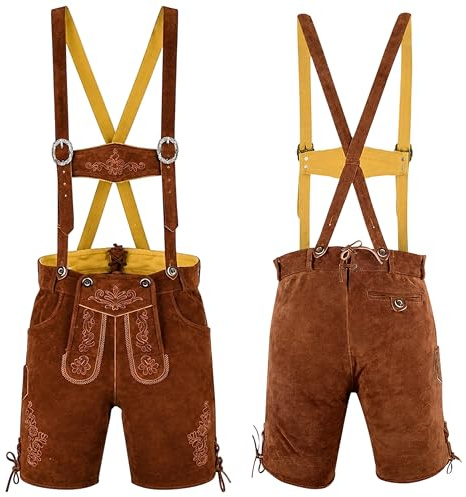 German Wear Trachtenlederhose Herren Premium Nappaleder Echtleder – Verbesserte Lederhose mit Hosenträgern, Traditionell Bayerische Lederhose für Volksfest, Trachtenfest & Freizeit
