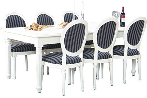 Moebelnet Barock, 9-Teilige Essgruppe Rokoko, antik Weiss, inkl. 1 x Zusatzplatte