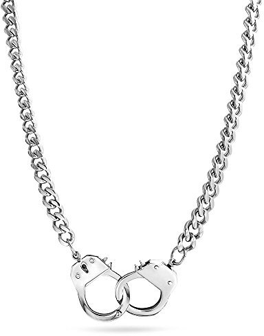 Bling Jewelry Herren Biker Punk Rocker Biker Schmuck Große Statement-Ketten-Handschellen-Halskette In Schwarz Oder Silber Aus Edelstahl-Anhänger Für Männer Und Frauen 20 Zoll