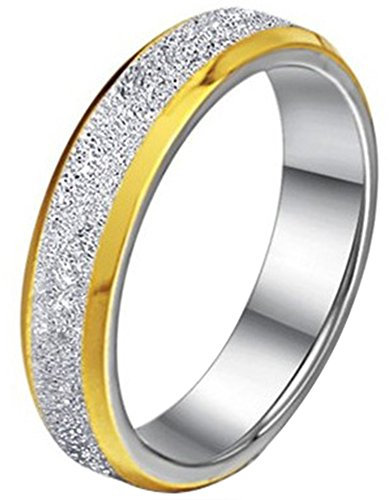 JewelryWe Ringe Herren Edelstahl Sandgestrahlt: 5mm Breite Herren-Ring Sandgestrahlt mit Gold Kante Jahrestag Verlobung Hochzeit Band Männer Ring mit Gravur Silber Größe 57