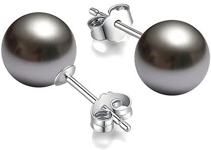 Schmuckwilli Perlenohringe für Damen & Mädchen - mit 10mm großen grauen runden Muschelkernperlen MK Perlen - Elegante Ohrringe für jeden Anlass - Ohrstecker - Ohrhänger Pearl earrings für Frauen