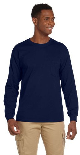 Gildan 2410 Ultra Cotton Long Sleeve Pocket T - Shirt , Size: X-Large, Color: Navy
