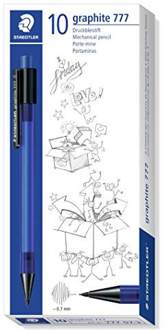 STAEDTLER STAEDTLER 777 07-3 Druckbleistift graphite gefüllt mit B-Minen, Minendurchmesser 0,7 mm, Schaftfarbe: blau, 10 Stück im Kartonetui