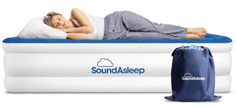 SoundAsleep Products Dream Series Luxury Air Mattress, ComfortCoil Technology, Built-in High Capacity Pump for Home, Camping- Double Height, Adjustable, Inflatable Blow Up, Portable (Queen Size)