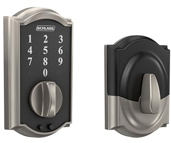 Schlage BE375 CAM 619 Touch Camelot Riegel, elektronisches schlüsselloses Einstiegsschloss, satiniertes Nickel