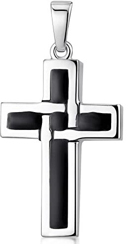 MATERIA Kreuz Herren Anhänger Silber 925 LEON - schwarz emailliert gebürstet für Halskette 15x28mm mit Box #KA-299