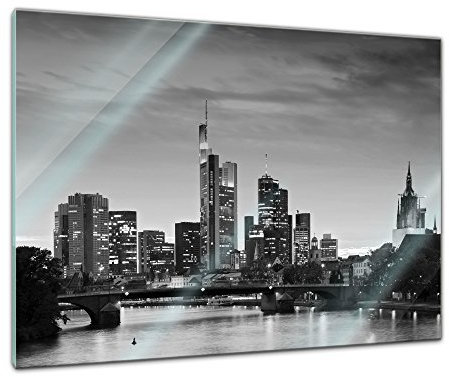 Bilderdepot24 Glasbild - Frankfurt Skyline schwarz weiß bei Nacht - 80x60 cm - Deko Glas - Wandbild aus Glas - Bild auf Glas - moderne Bilderdepot24 Glasbilder - Glasfoto - Echtglas