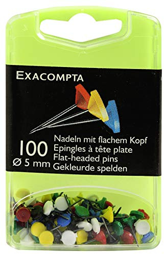 Exacompta 14572E 100er Pack Flachkopfnadeln Ø5mm Spitzenläge 8 mm robust und praktisch farbig sortiert
