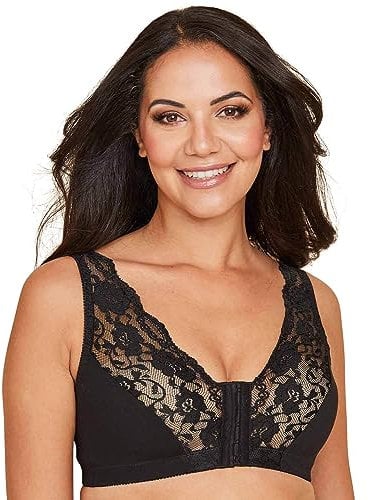 Eden House Ladies Cotton Lace Front Fastening Magic Bra Black 12