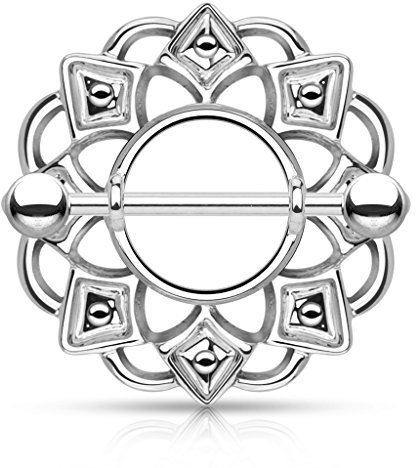 Autiga Brustwarzen Piercing 14 Karat vergoldet Nippelpiercing Brustpiercing Nipple Shield Schild Barbell Silber