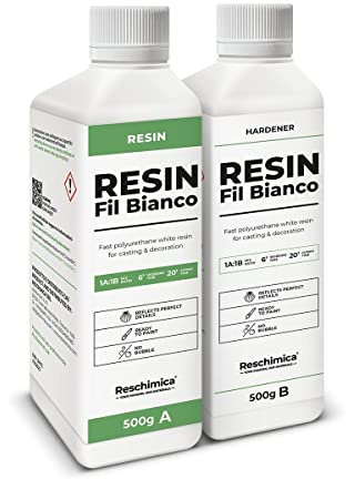 Resina Poliuretanica Bianca 1:1 FIL BIANCO, Indurimento Rapido, Finitura Perfetta,Ideale Per Creazioni In Resina, Decorazioni, Bijoux E Progetti DIY (1 kg)