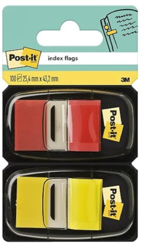Post-it Index Haftstreifen, Standard, Rot und Gelb, 25.4 mm x 43.2 mm, 50 Haftstreifen pro Spender, 2 Spender - Für Dokumente und Wichtige Informationen
