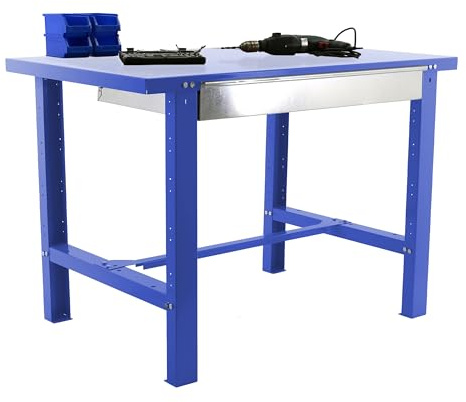 SimonRack Werkbank 600 kg Belastbarkeit, 83x180x73 cm, 1 Schublade, Große Arbeitsfläche Arbeitsfläche, Arbeitstisch, Holz-Arbeitsplatte, Blau - BT6