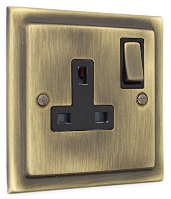 Victorian Range - Antique Brass 1 Gang Plug Socket - V06AN