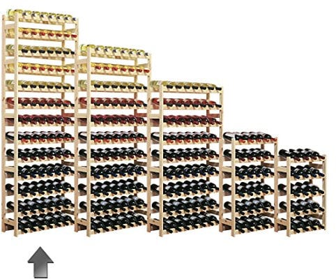 Cantinetta / scaffale per vino SIMPLEX modello 5, per 91 bottiglie, legno naturale - A 198 x L 72 x P 25 cm, In piedi da pavimento
