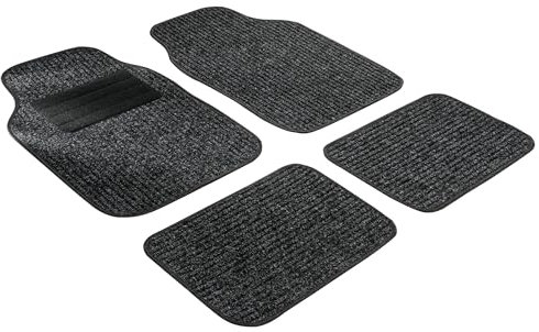 Walser Auto-Teppich Rippe, Universal Fußmatten-Set Nadelfilz Rippe, Automatten 4-teilig, Allwettermatten, Auto-Schutzmatten-Set, PKW-Teppich schwarz