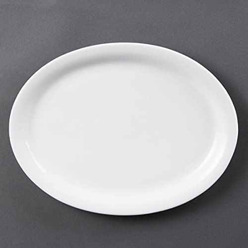 Olympia Whiteware Ovale Teller 295 mm/11,5 Zoll (6er-Pack), Weißes Porzellan - Backofen-, Mikrowellen-, Spülmaschinen- und Gefrierschrankfest - BS4034 zertifiziert, CB484
