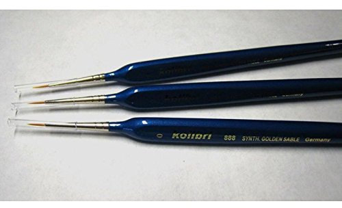 Set of 3 Synthetic red Sable Brushes for Details Size 5/0