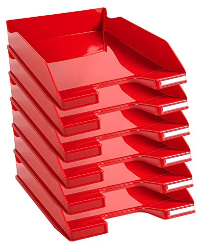 Exacompta 113218D 6er Pack Premium Briefablage Combo Midi DIN A4. Ideale Briefkörbe für Ihre Organisation. Robuste und stapelbare Ablagekörbe karminrot glossy