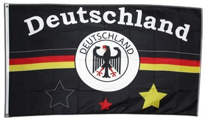 Flaggenfritze® Deutschland Fanflagge 90 x 150 cm – Motiv 2 – Fußball-Fahne für Turnier, Fanfest, Balkon & Autokorso + gratis Digni® Sticker