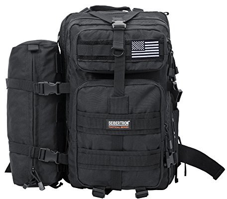 Seibertron Falcon Taktischer Militärischer Rucksack Kompakt Angriff für Wandern Reisen Trekking Tasche Tactical Bag Assault Backpack Military Camping Pack Outdoor Daypacks 37L+1 Schwarz