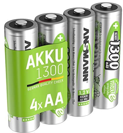 ANSMANN Akku AA Mignon 1300mAh 1,2V NiMH - wiederaufladbare Batterien AA Akkus maxE (geringe Selbstentladung & vorgeladen) ideal für Solarlampe (4 Stück)