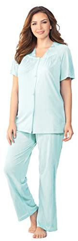 Vanity Fair Women's Coloratura Sleepwear Short Sleeve Pajama Set, Azure Mist, XL UK